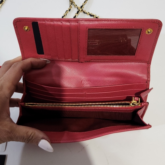 Prada Authentic saffiano leather  pink red long wallet - Picture 12 of 15